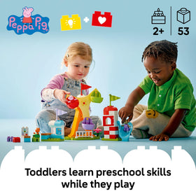 LEGO DUPLO Peppa Pig Funfair slide supports engaging pretend play and hand-eye coordination.