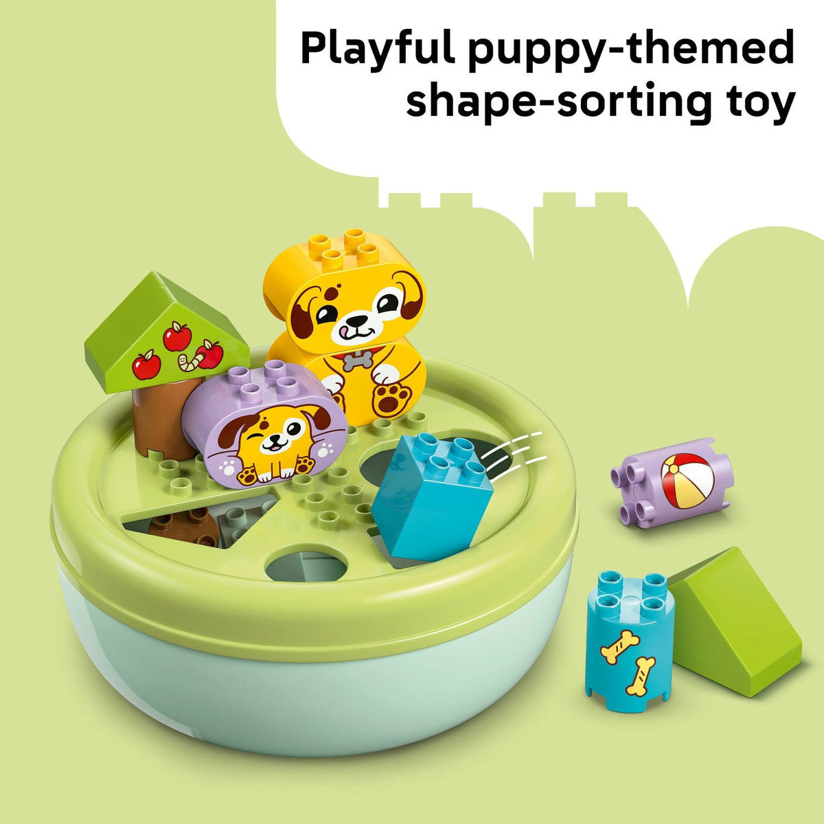 LEGO DUPLO Puppy House dog bowl lid with sorting shapes for problem solving.