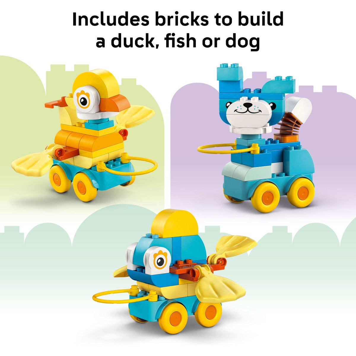 LEGO DUPLO Town 3-in-1 Animals on Wheels custom-creatures inspires creative mix-and-match play.