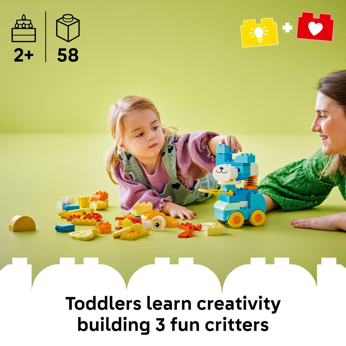 LEGO DUPLO Town 3-in-1 Animals on Wheels fish on wheels encourages imaginative racing fun.
