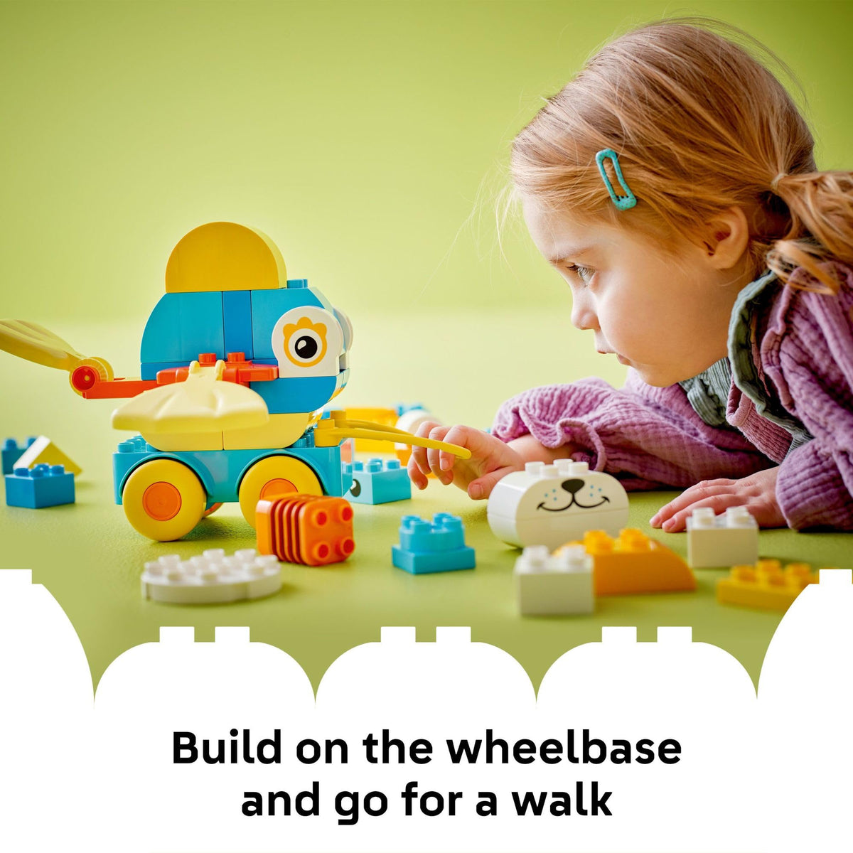 LEGO DUPLO Town 3-in-1 Animals on Wheels wheelbase design helps kids learn balance.