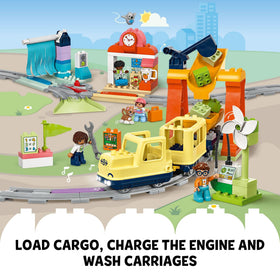 LEGO DUPLO Town charging and washing stations support maintenance play.
