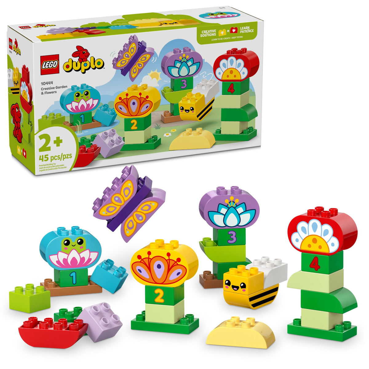LEGO DUPLO Town 10444 front view with colorful flowers for imaginative play.