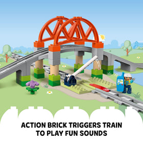 LEGO DUPLO Town bridge height and dimensions help kids plan layouts and spatial awareness.