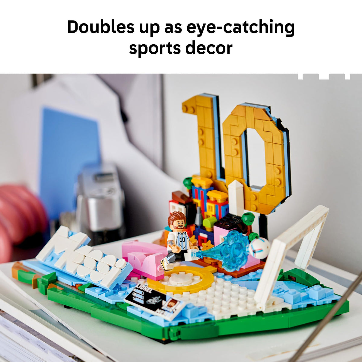 LEGO Lionel Messi minifigure brings action to the display.