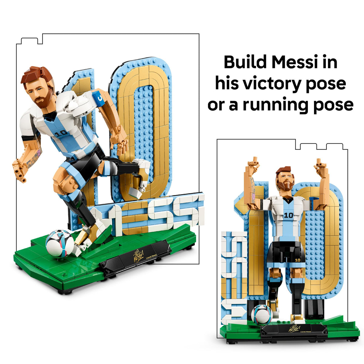 LEGO Lionel Messi running pose figure for dynamic diorama display
