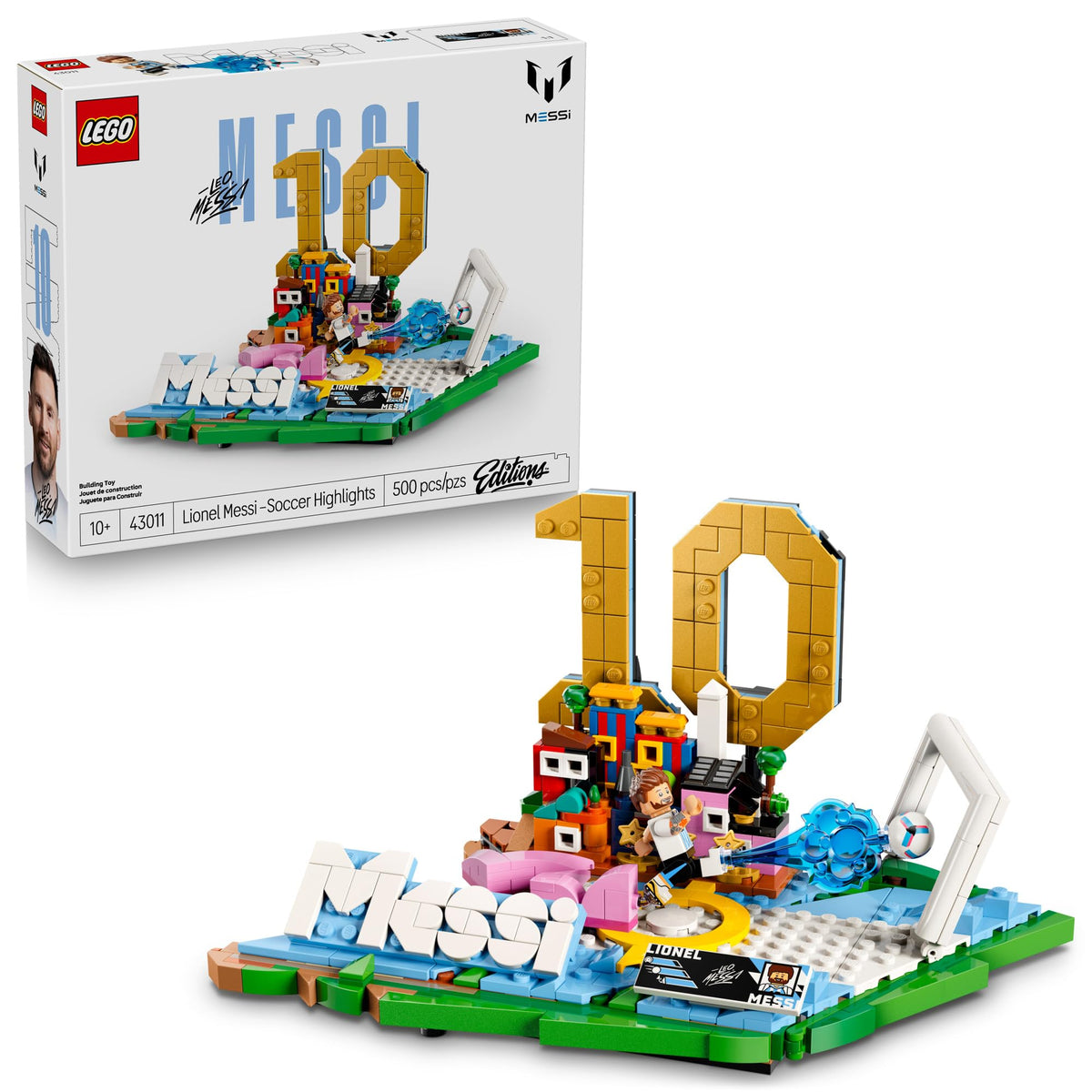 LEGO Lionel Messi base scene forming the initial silhouette for a collectible display.