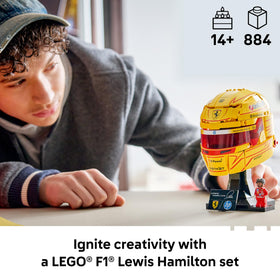 Detailed helmet decals highlighting Hamiltons racing number