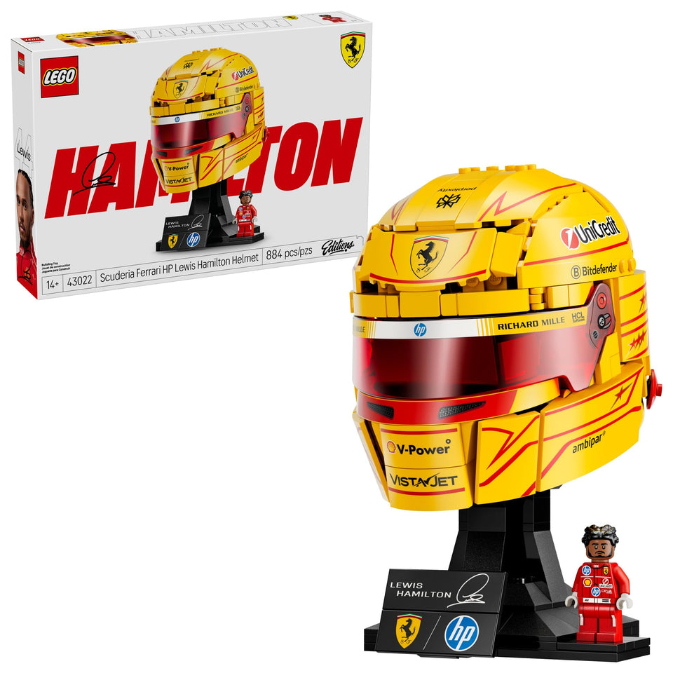 LEGO Editions helmet in Modena yellow ready for display