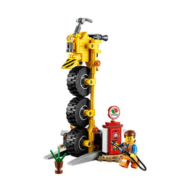 LEGO Emmet's Thricycle shows three rubber tires for stability.