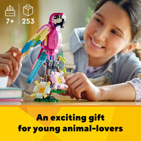 LEGO Exotic Pink Parrot display-ready model suitable for shelves or desks.