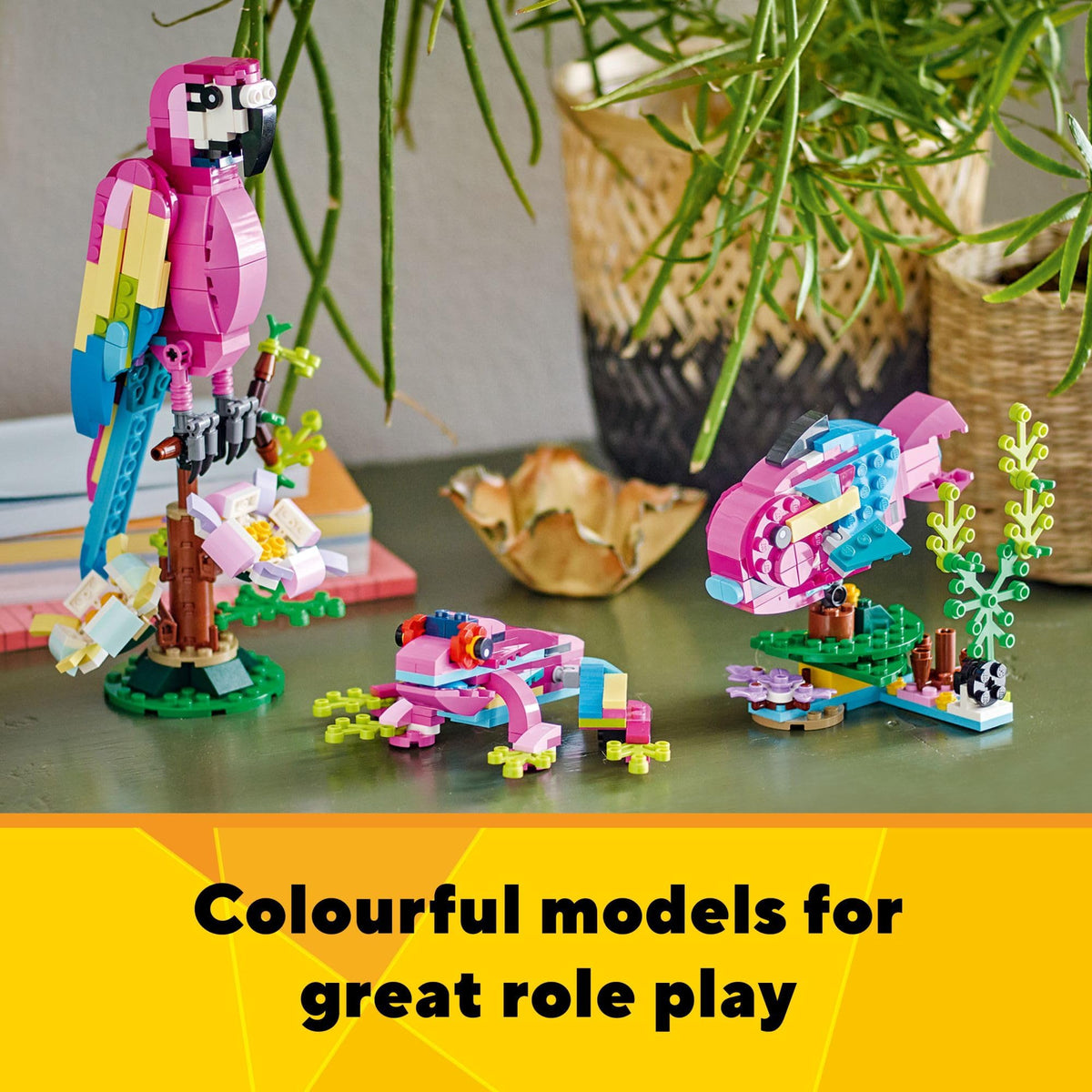 LEGO Exotic Pink Parrot fish-swimming scene sparks ocean-themed adventures and calm display.
