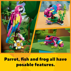 LEGO Exotic Pink Parrot frog-legs pose adds play variety and poseable action.