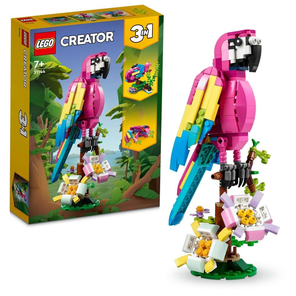 LEGO Creator 31144 Exotic Pink Parrot perched on a branch for imaginative play