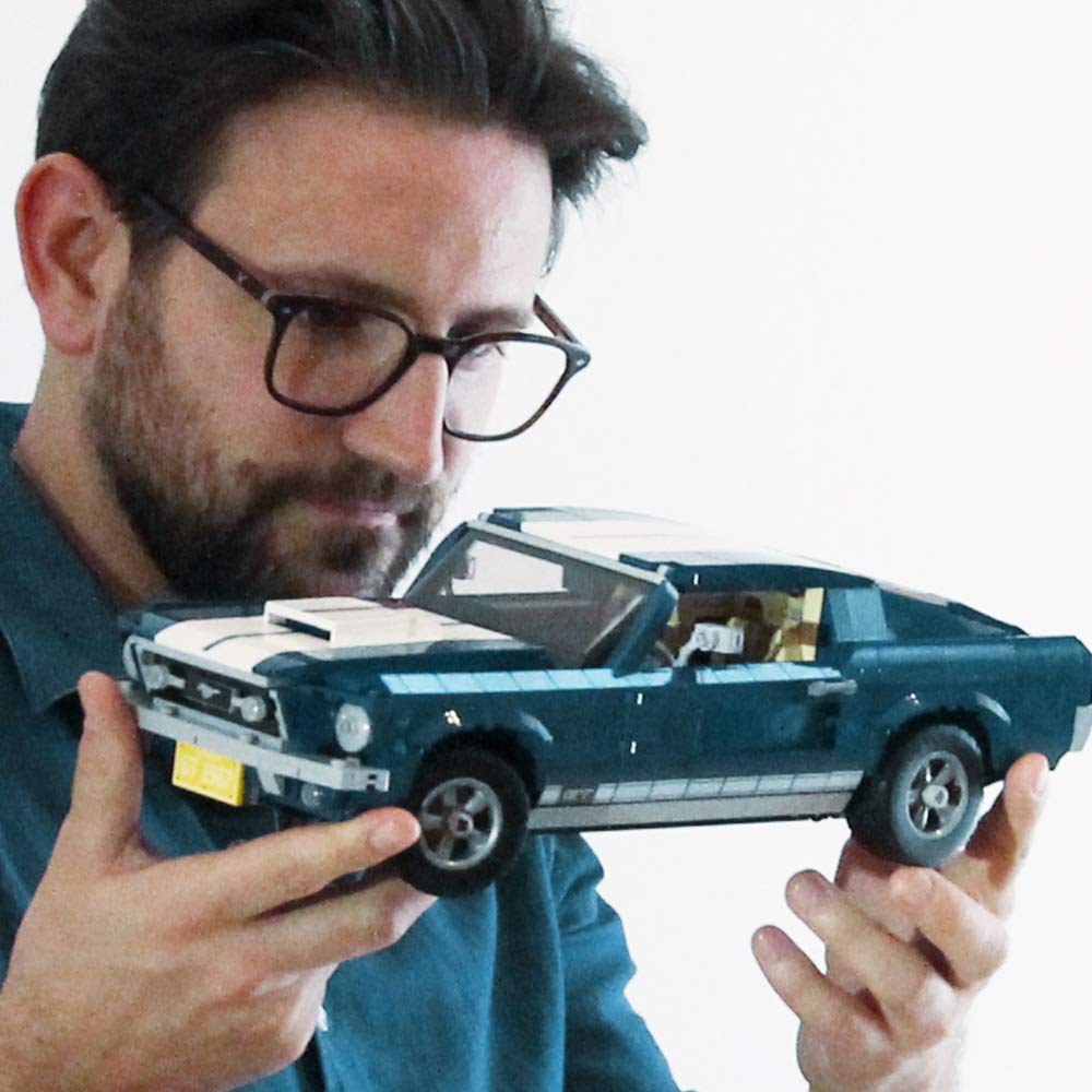 LEGO Ford Mustang GT V8 engine showcases intricate hoses and battery details