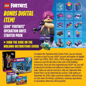 Nine minifigures feature diverse Fortnite skins for team play.