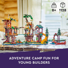 LEGO Friends Adventure Camp Tree House assembly scene highlights the buildable obstacle course