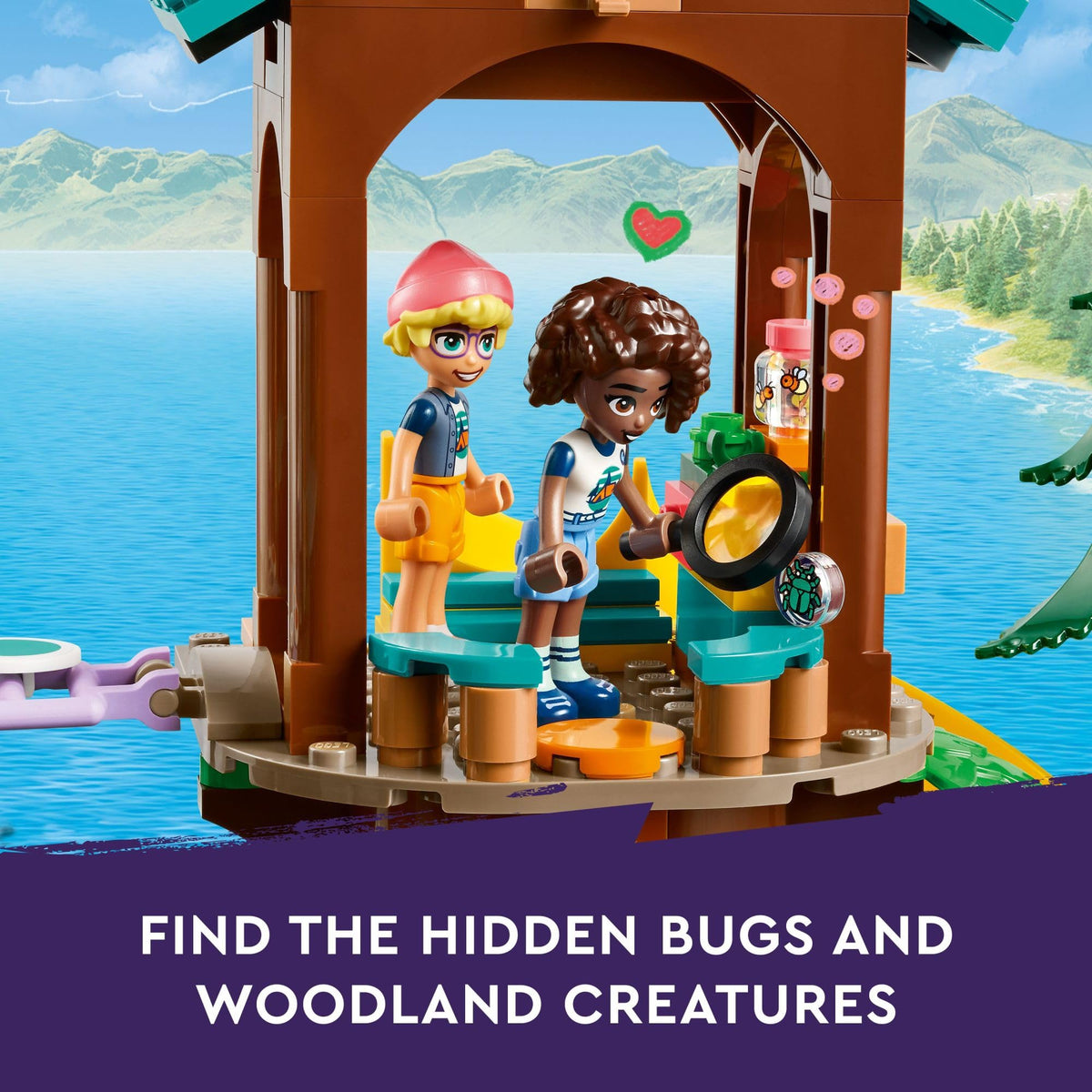 LEGO Friends Adventure Camp Tree House zip line action captures fast, dynamic play moments