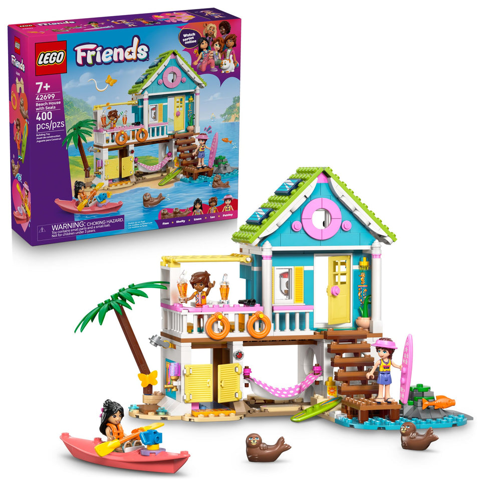 LEGO Friends beach house seaside deck with seating for imaginative play.
