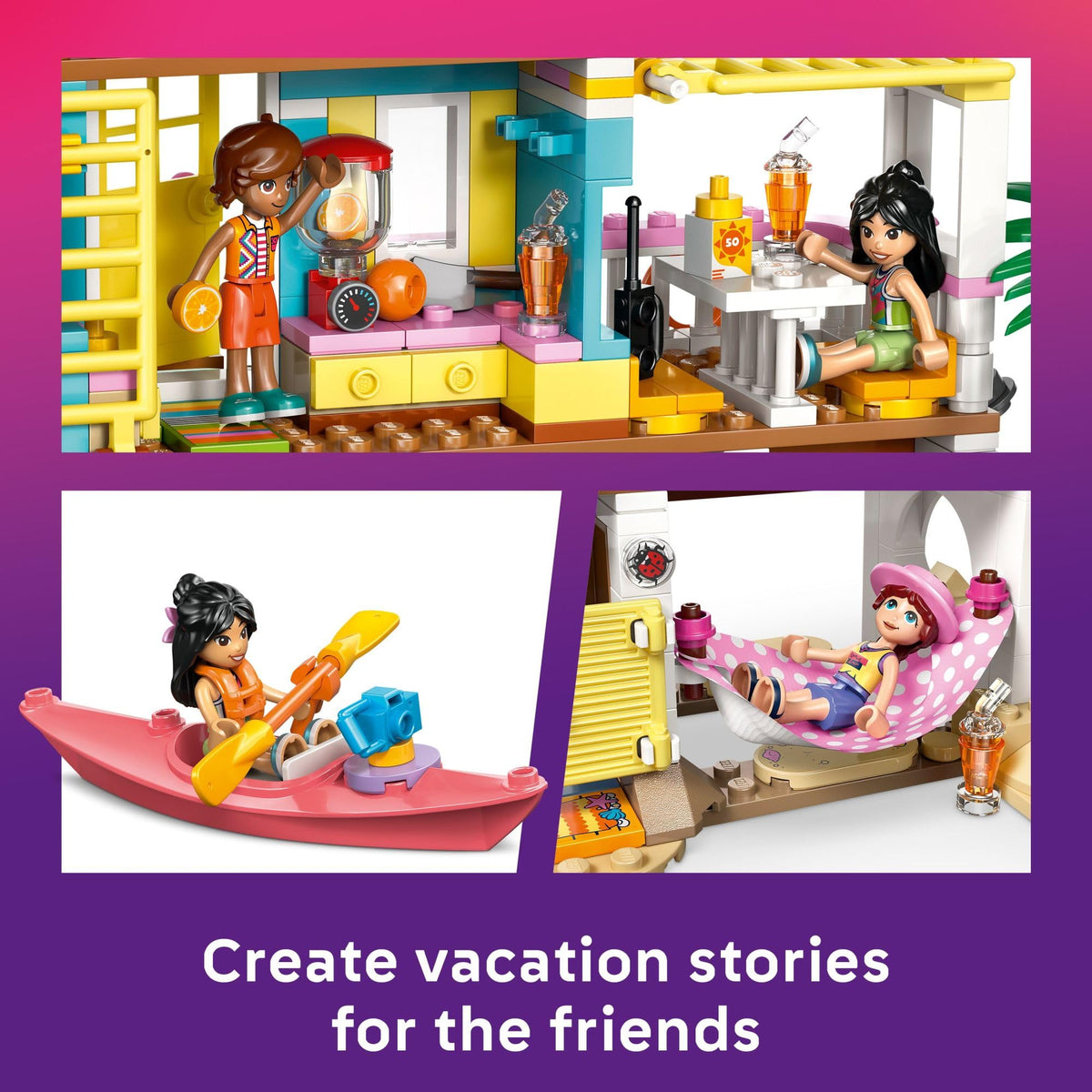 LEGO Friends surfboard and camera setup for vacation storytelling and photography play.