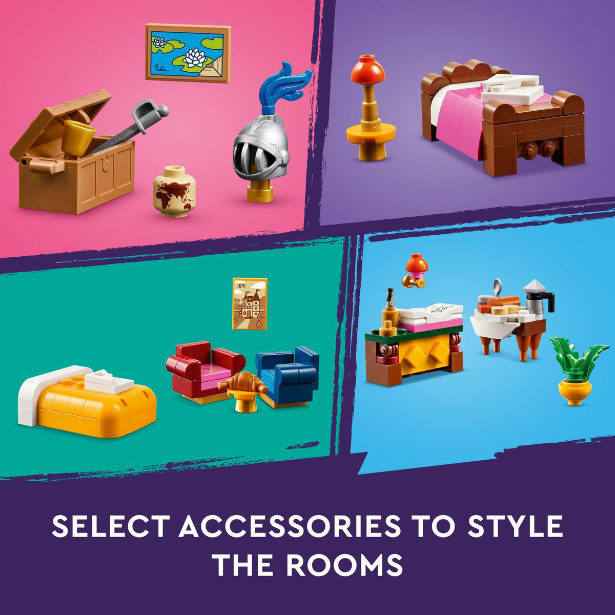 LEGO Friends Castle Bed and Breakfast attic with artifacts fuels treasure hunts.