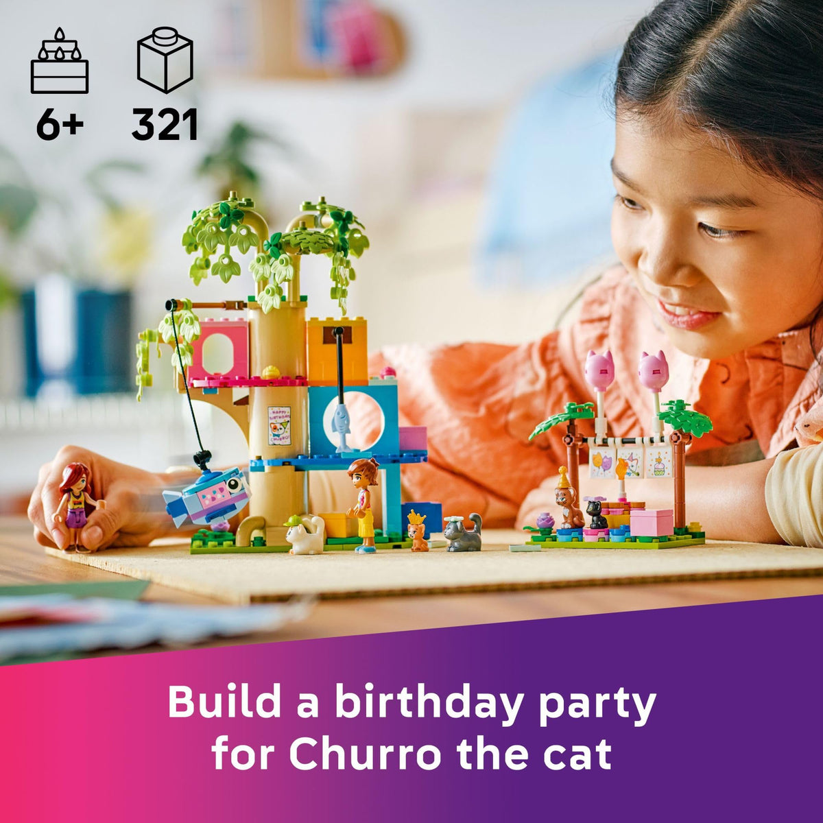 LEGO Friends Cat Birthday Party & Tree House piñata and treats spark storytelling