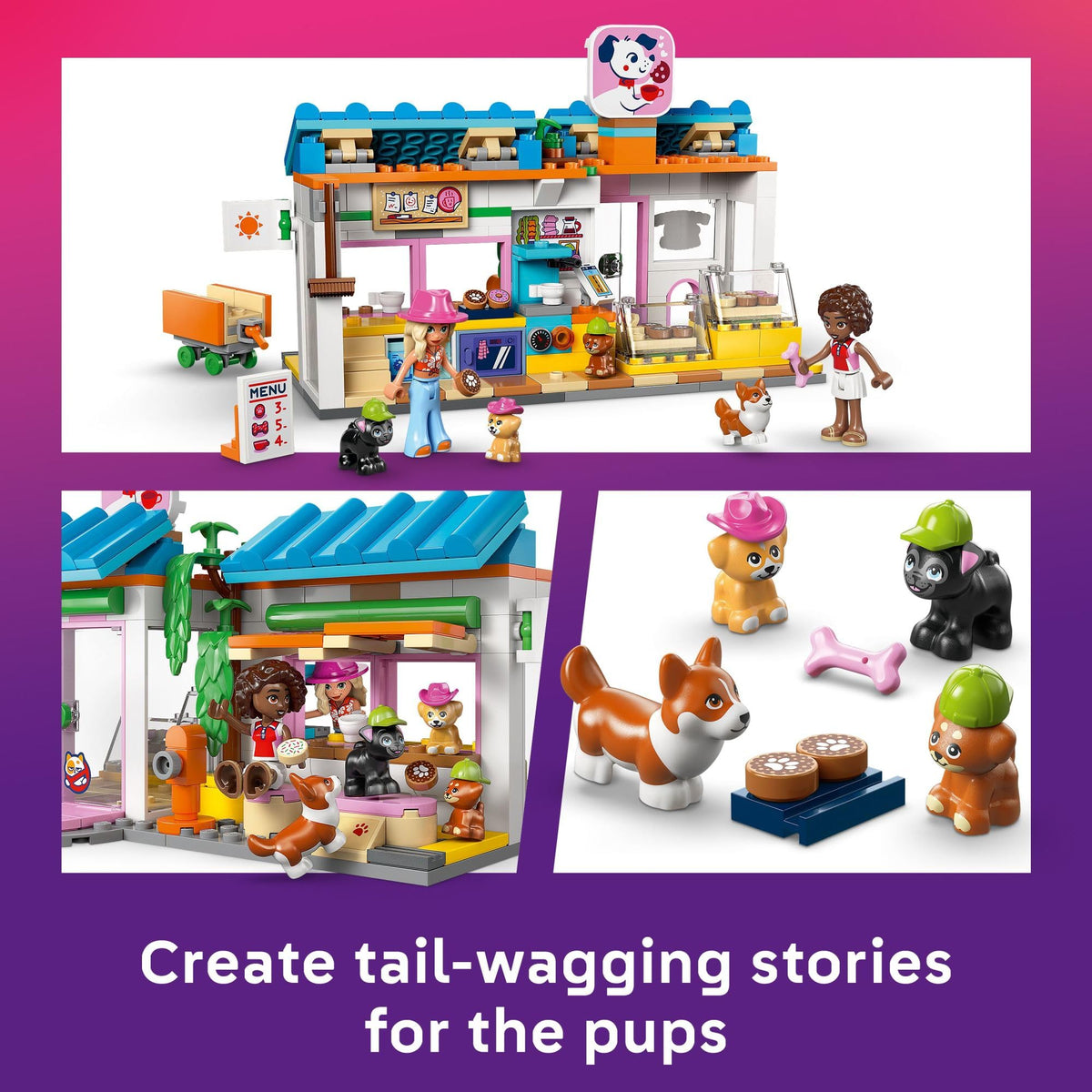 LEGO Friends Dog Treats Bakery dog figures for pet-themed stories