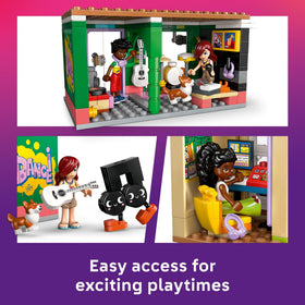 LEGO Friends drum kit with accessories invites rhythmic pretend play.
