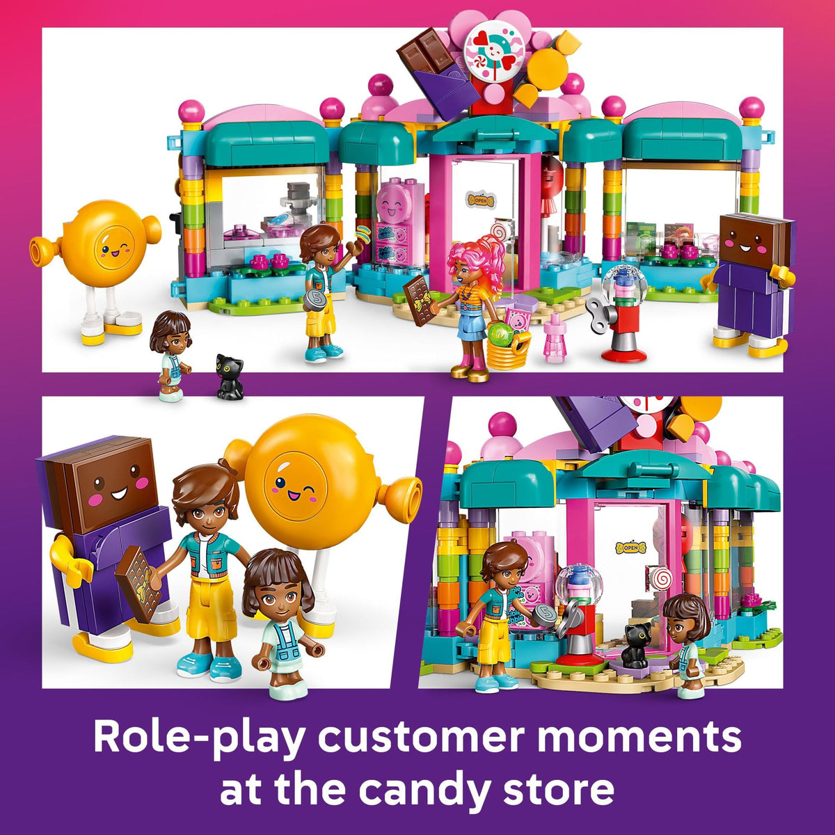 LEGO Friends candy-making station inspires creative play with ingredients and a cooking pot.