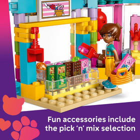 LEGO Friends Heartlake City Candy Store minidolls ready for customer role play adventures.