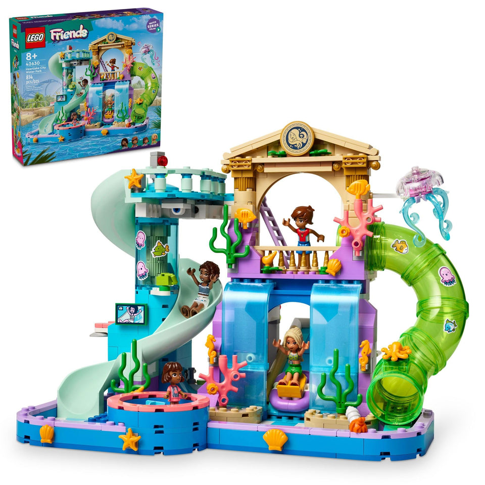 LEGO Friends Water Park overview with 814 pieces for creative play.