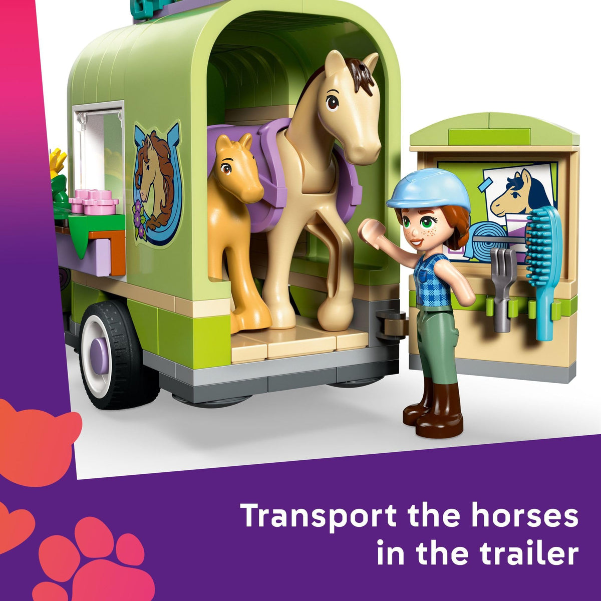 LEGO Friends horse and foal for grooming and care scenarios.