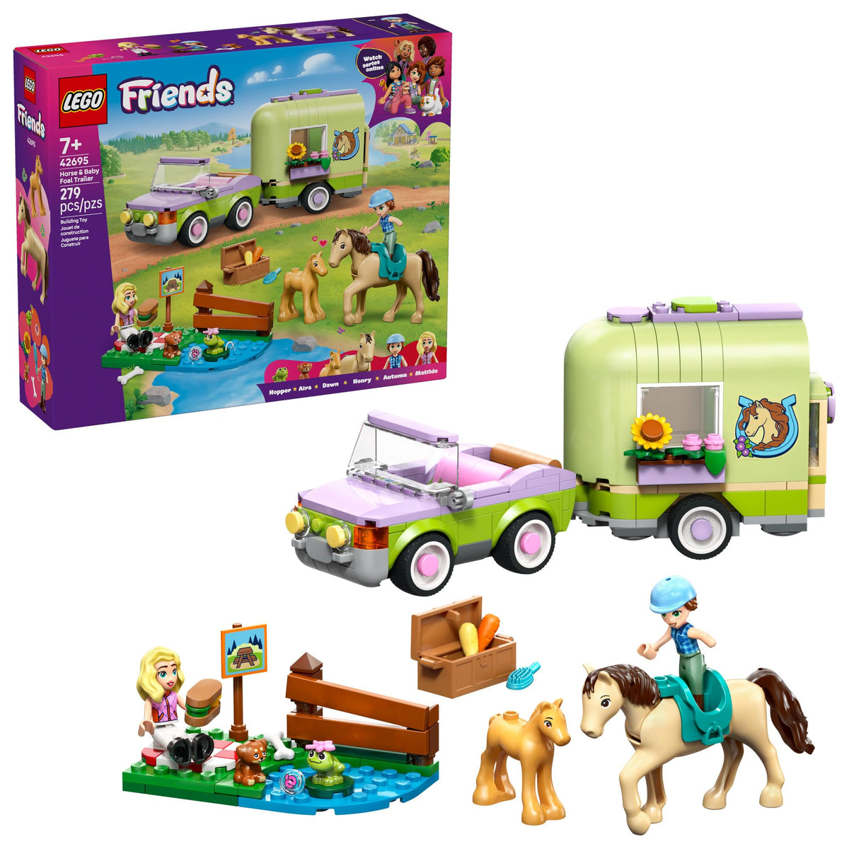 LEGO Friends horse trailer and car for imaginative play on the road.