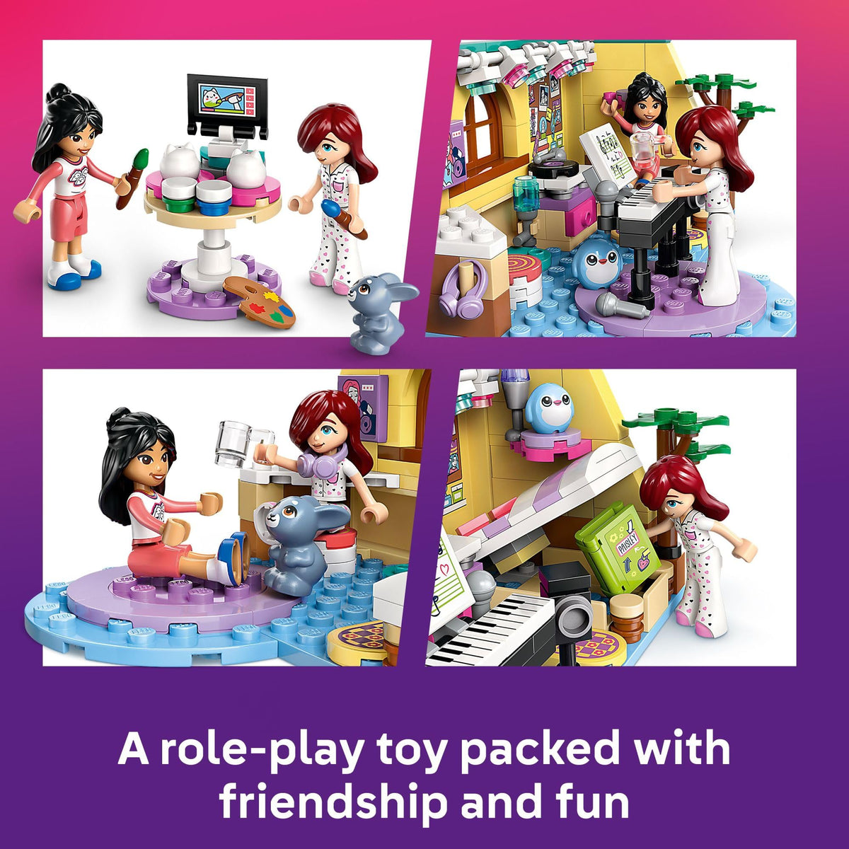 LEGO Friends Paisley’s Room bed hides a secret diary for storytelling moments.