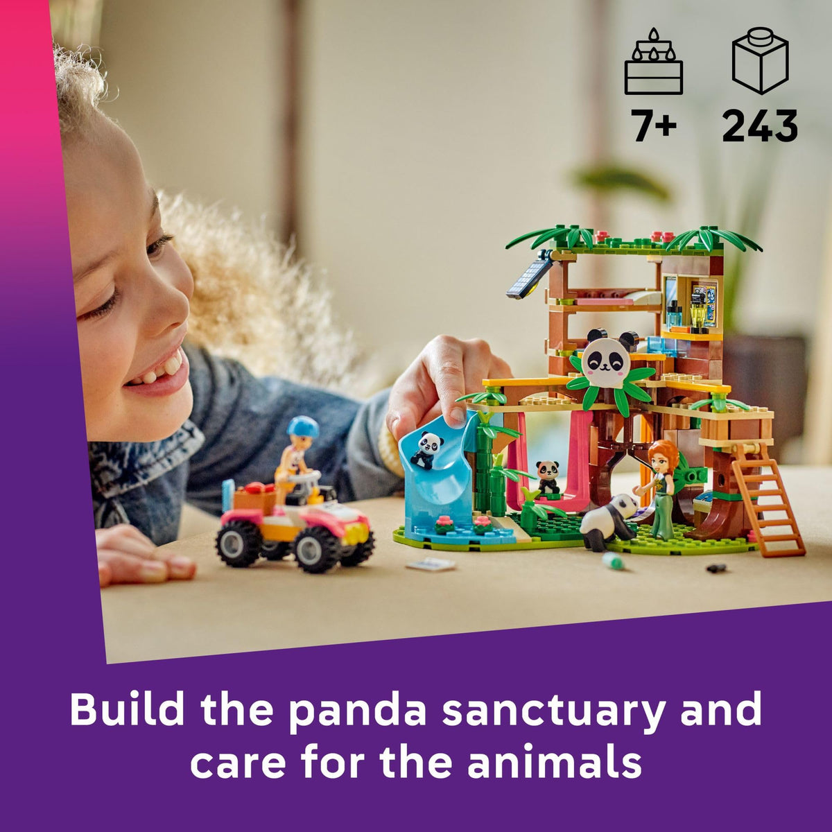 LEGO Friends Panda Sanctuary ATV delivering bamboo treats for playtime