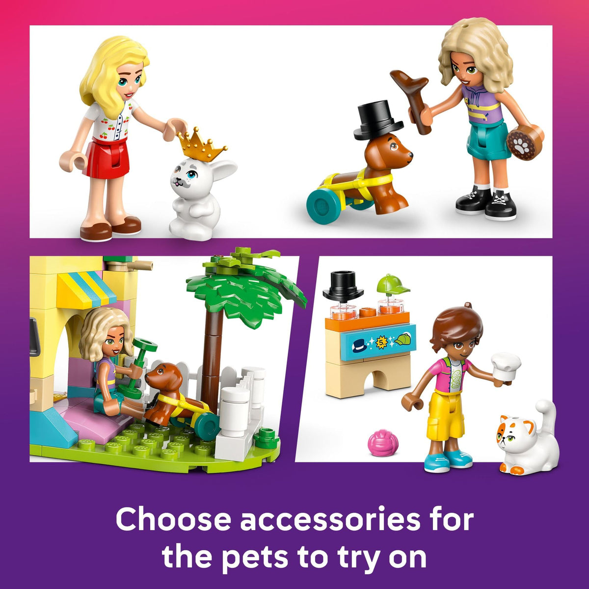 LEGO Friends conveyor belt wash station for interactive pet-care storytelling.