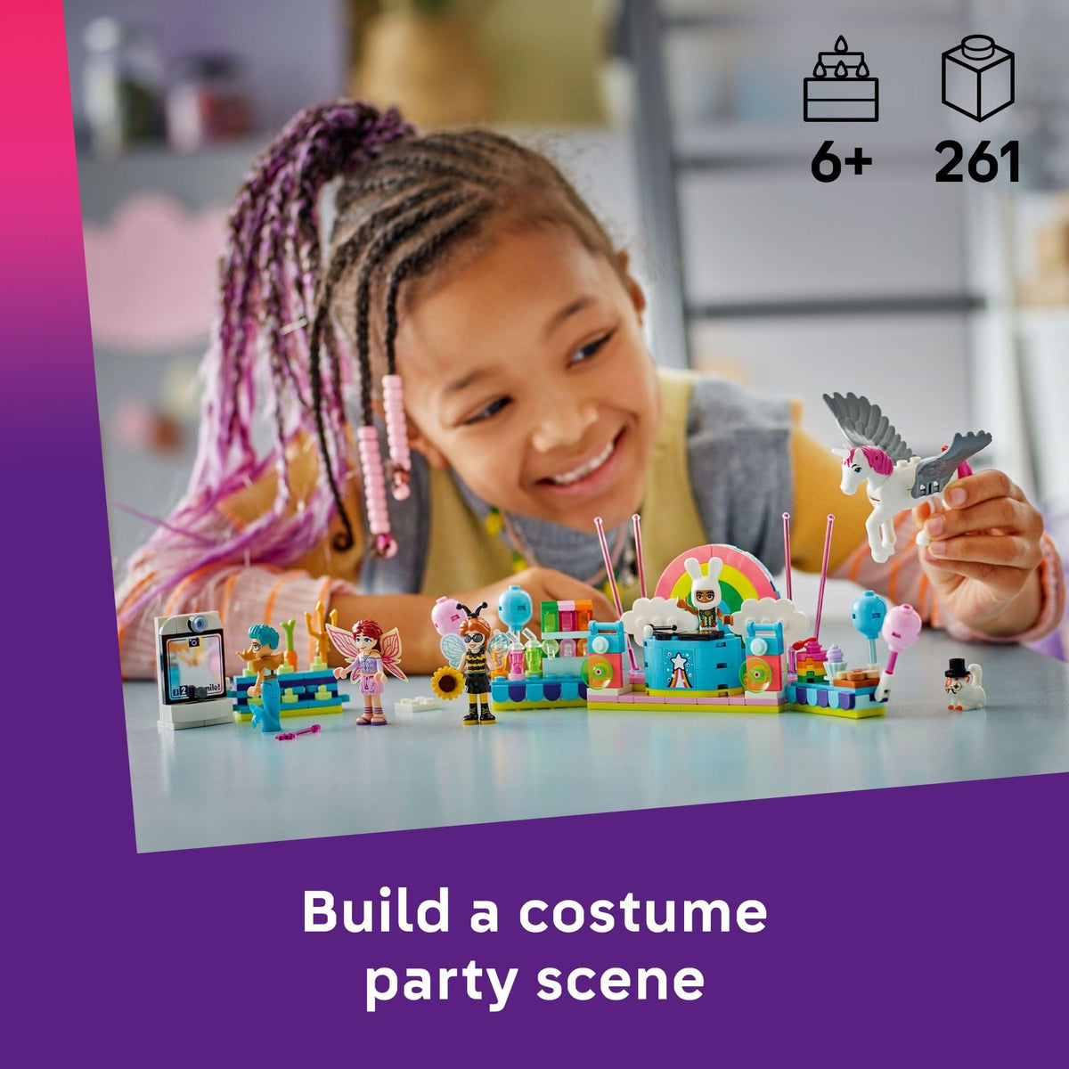 LEGO Friends Photo booth props invite playful group posing and memories.