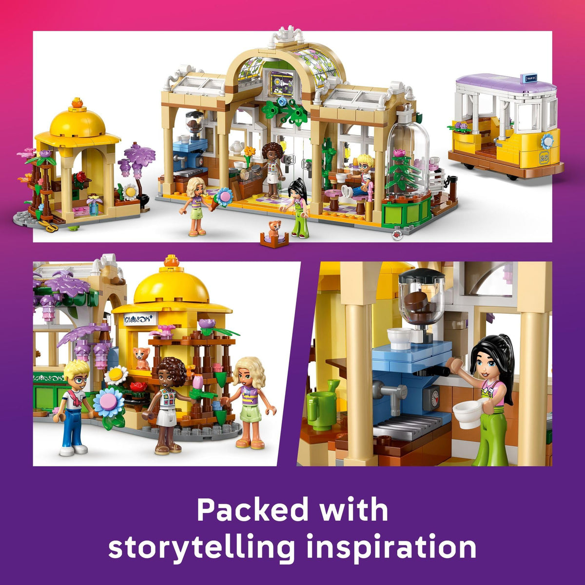 LEGO Friends Plant Café & Flower Shop bouquets showcase vibrant colors for floral storytelling.