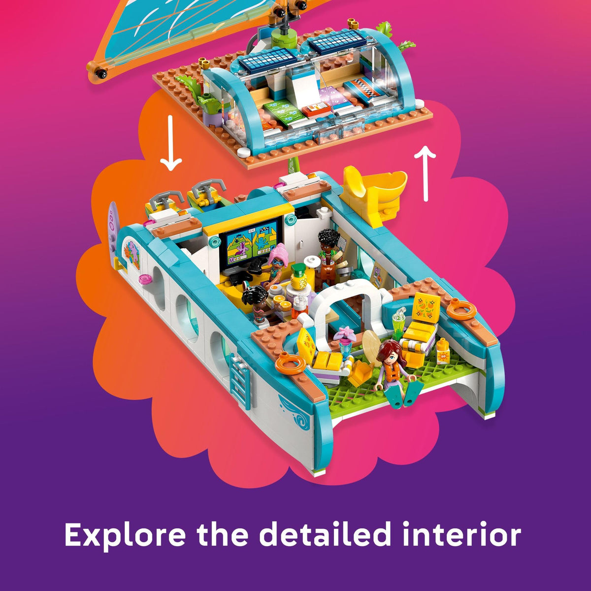 LEGO Friends Travel Boat Adventure dolphins with binoculars spark ocean discovery and play