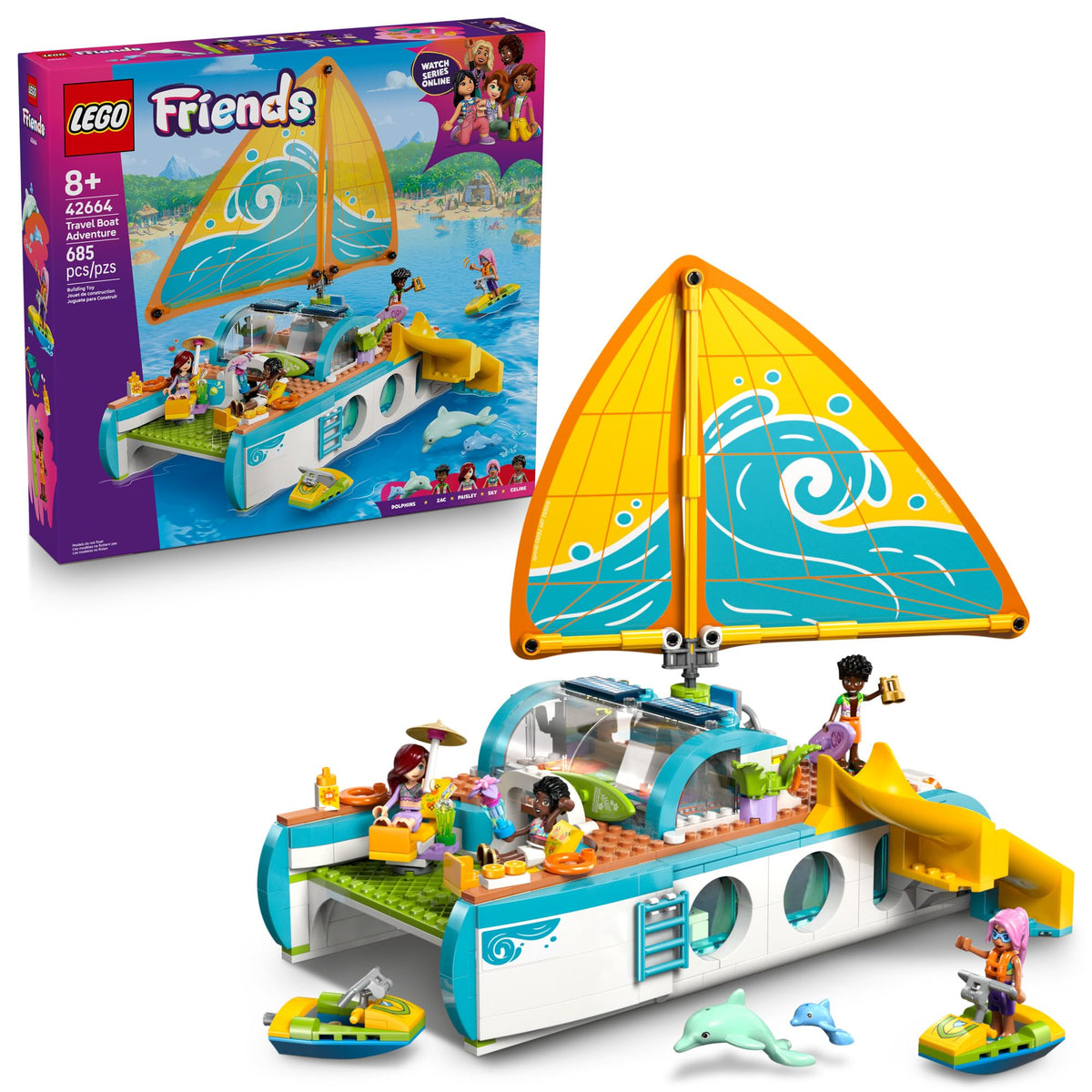 LEGO Friends Travel Boat Adventure with working sail for immersive pretend sailing