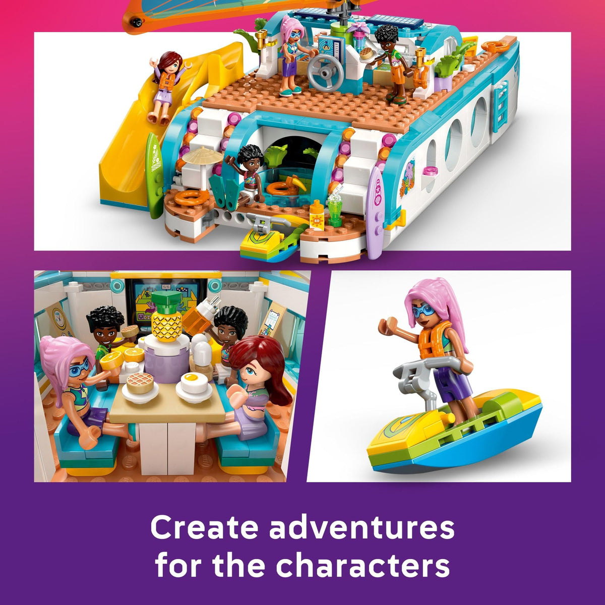 LEGO Friends Travel Boat Adventure water scooters speed across waves for action-filled play