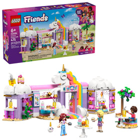 LEGO Friends Unicorn Dream Café window display boosts imaginative play with cupcakes.