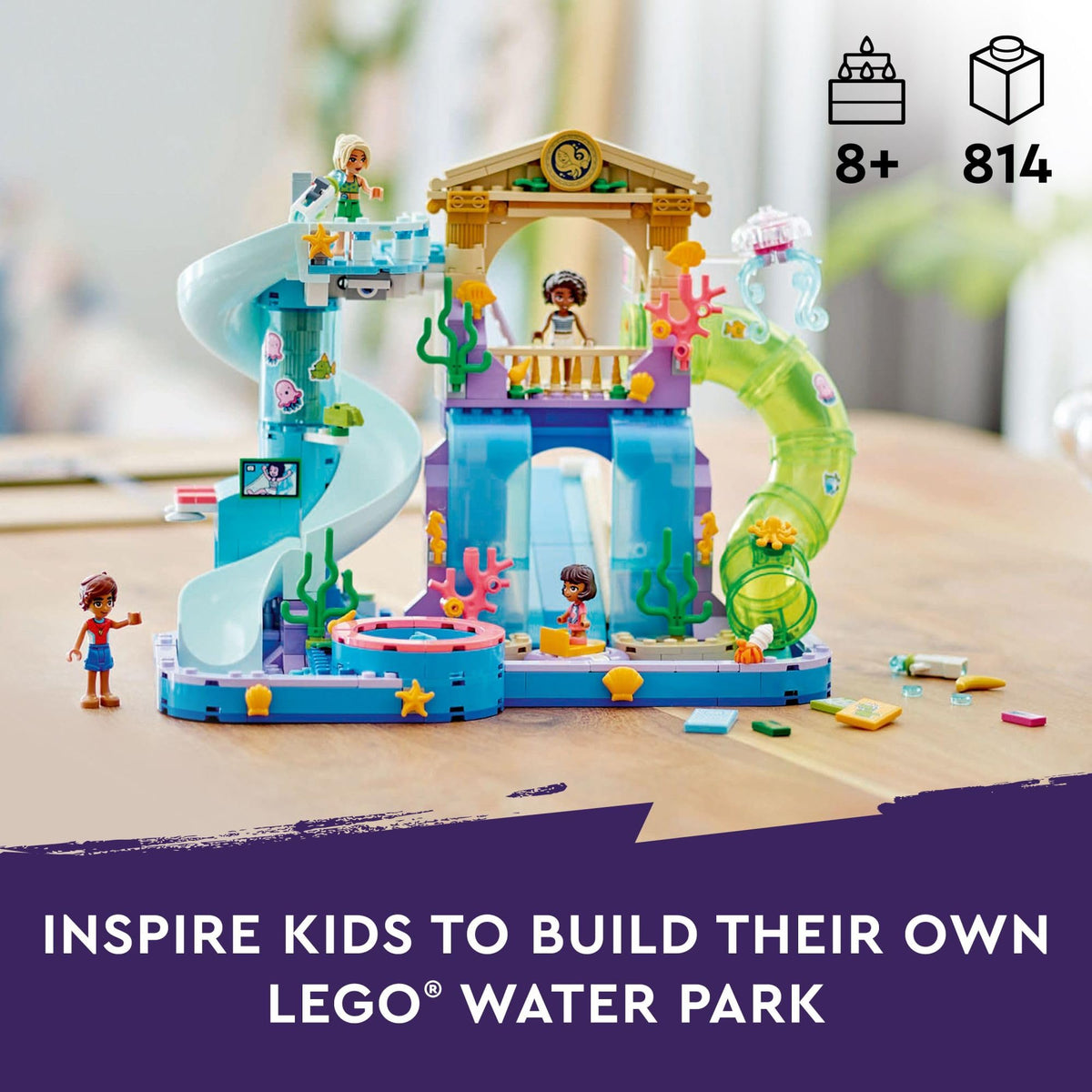 LEGO Friends Water Park whirlpool spinning action for pretend play.