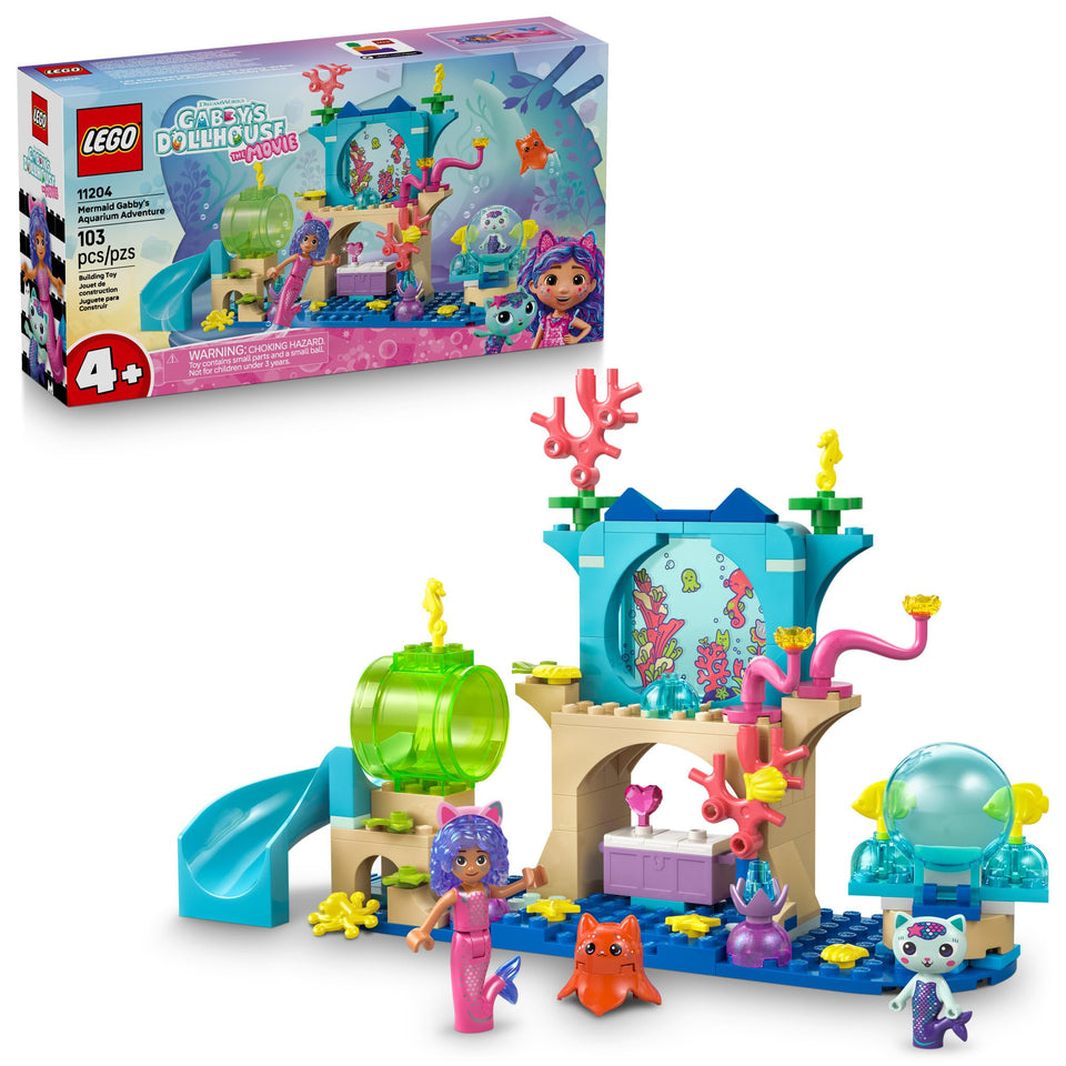 LEGO Gabby’s Dollhouse Mermaid Aquarium Adventure set with underwater scene for imaginative play