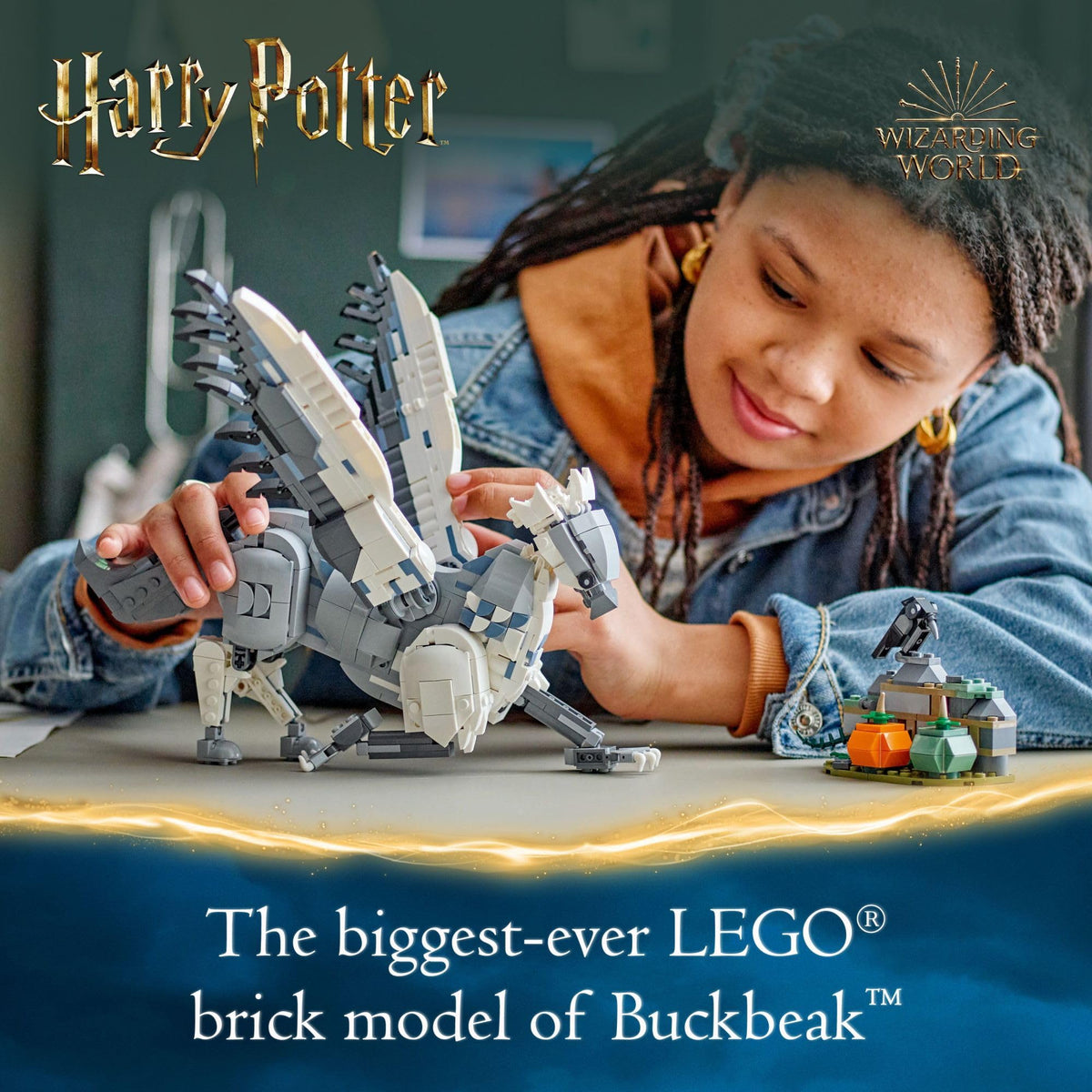 LEGO Buckbeak wings extended for flight poses and storytelling