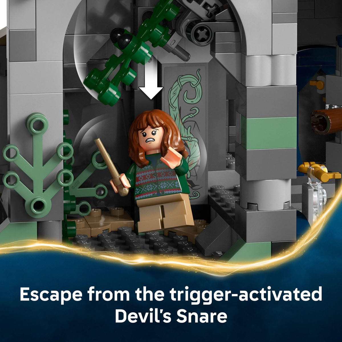 LEGO Harry Potter Devils Snare Room offers plant-triggered surprises for play.