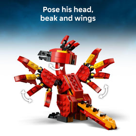 LEGO Harry Potter Fawkes grips Sorting Hat and Sword of Gryffindor for interactive scenes.