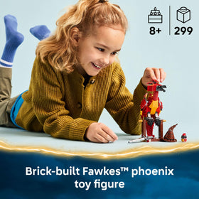 LEGO Harry Potter Fawkes wings extended for dramatic display and pretend-flight scenes.