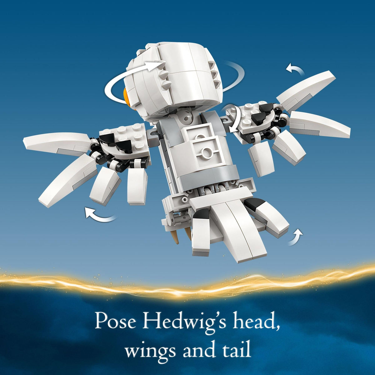 LEGO Harry Potter Hedwig poseable wings and tail for dynamic poses.