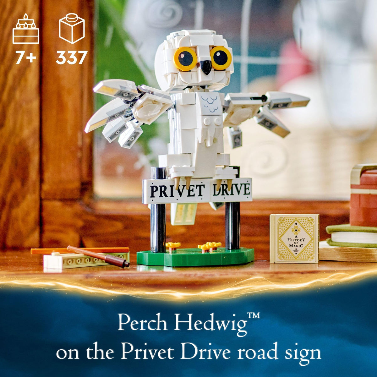 LEGO Harry Potter Hedwig trunk contents with magic items.